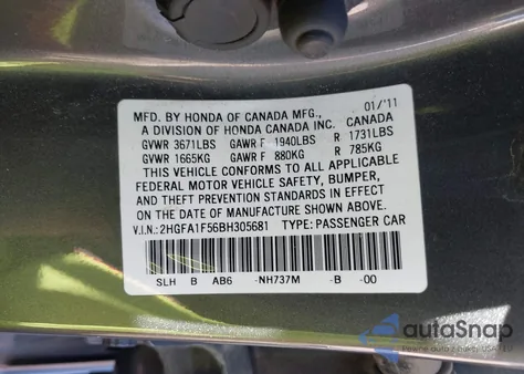 2011 Honda Civic Lx z USA, uszkodzony, nr VIN 2HGFA1F56BH305681